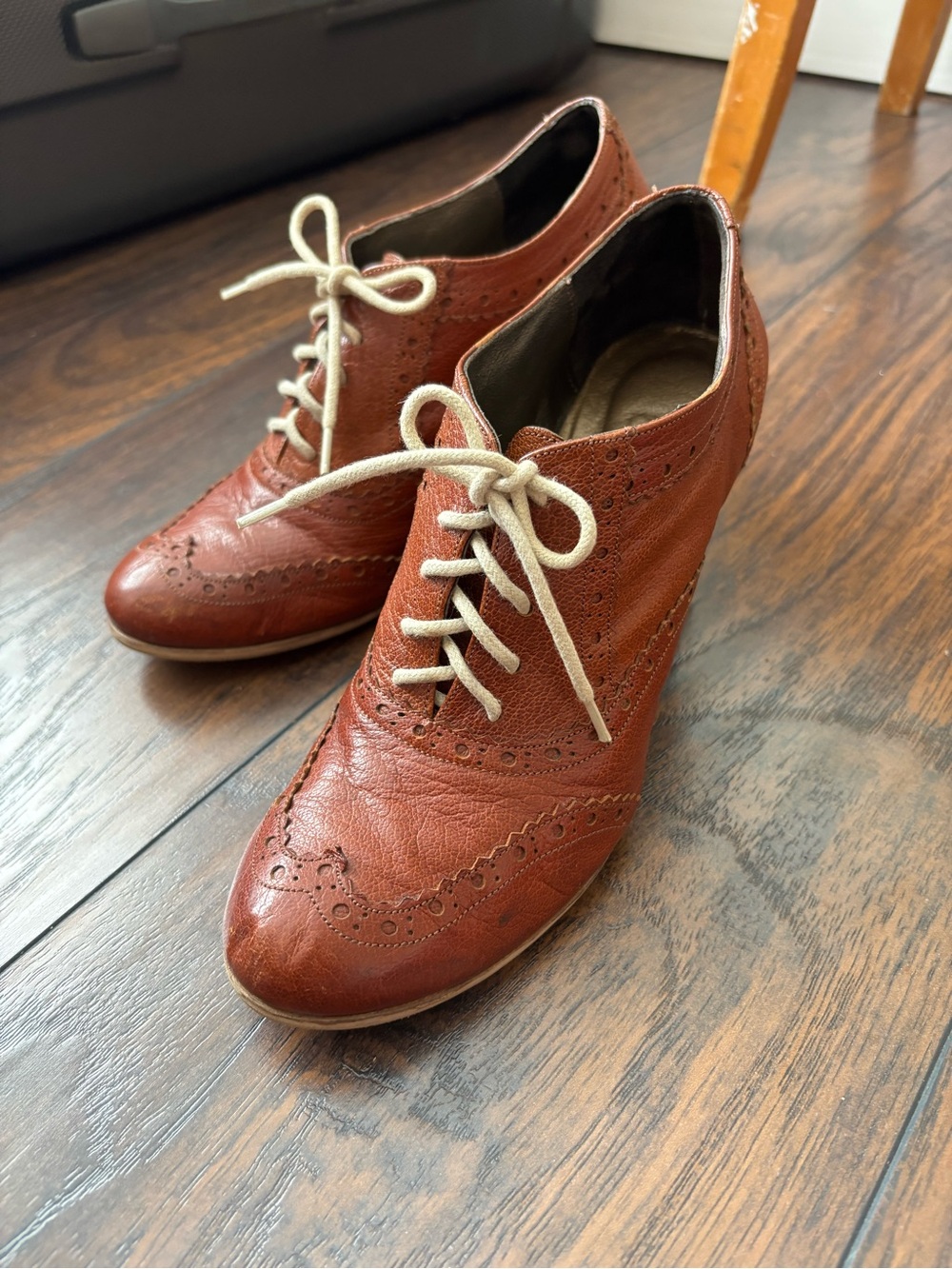 Congac Leather Lace-Up Oxford Wedges